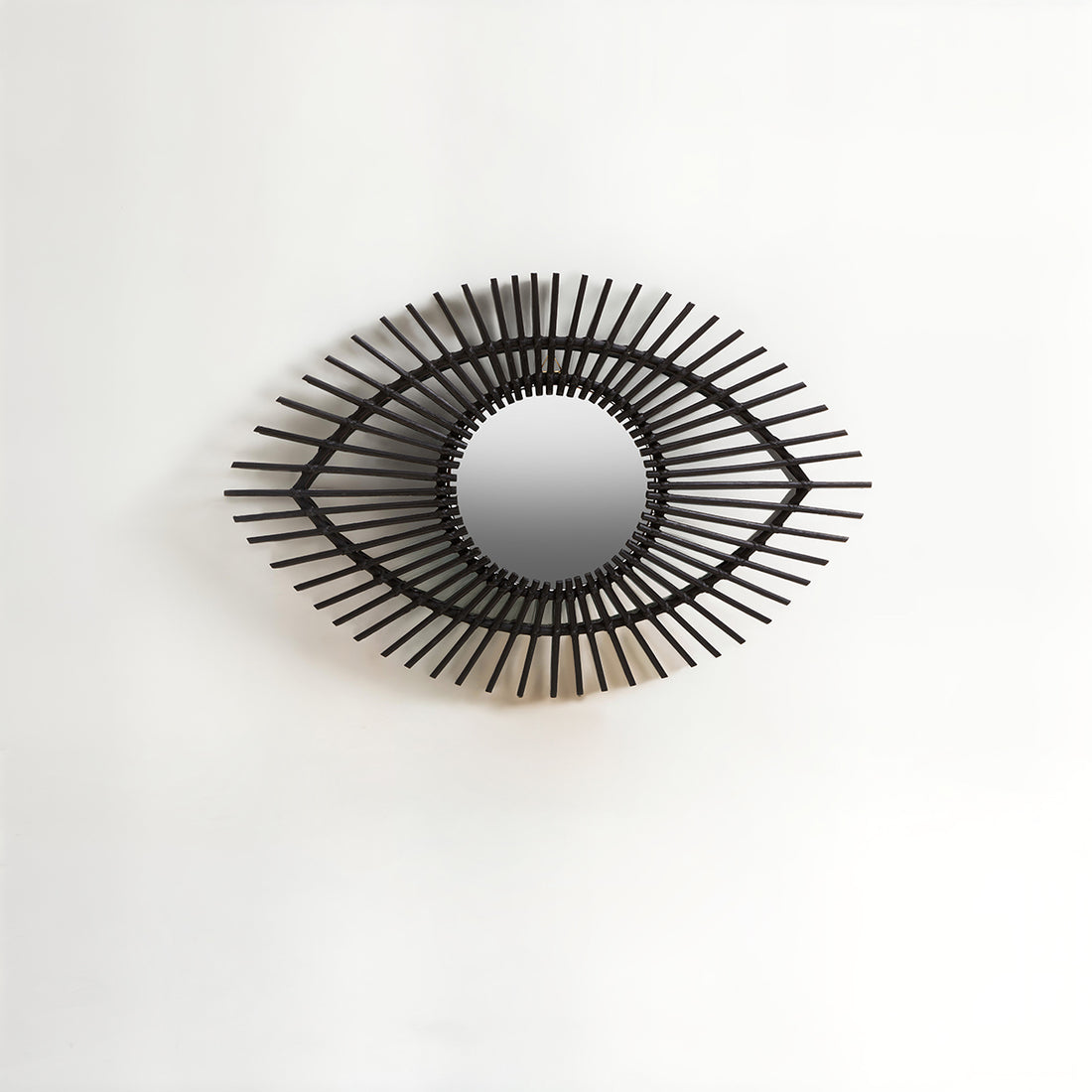 Mataram Black Natural Rattan Eye Shape Wall Mirror