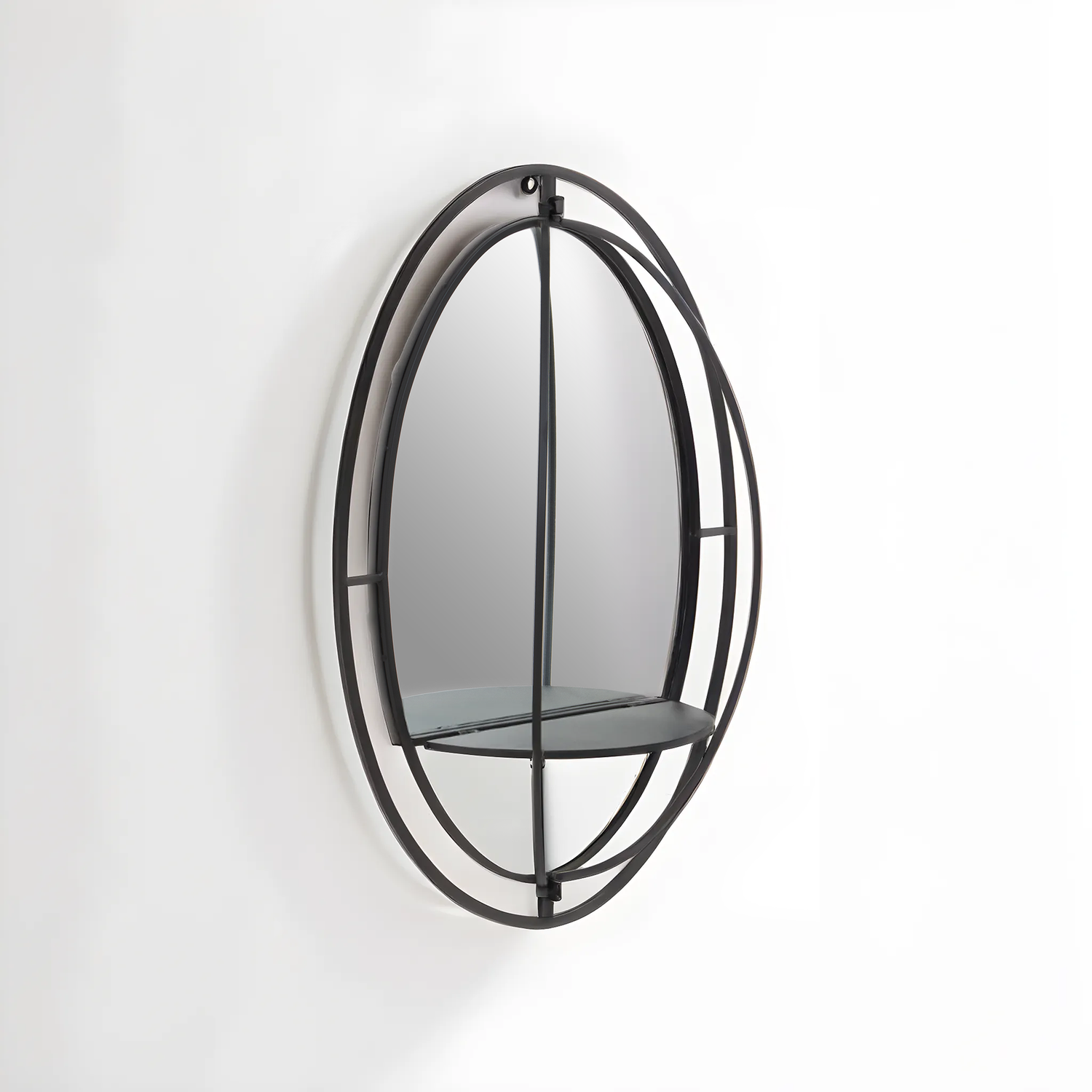 Avento Oval Shelved Black Wall Mirror