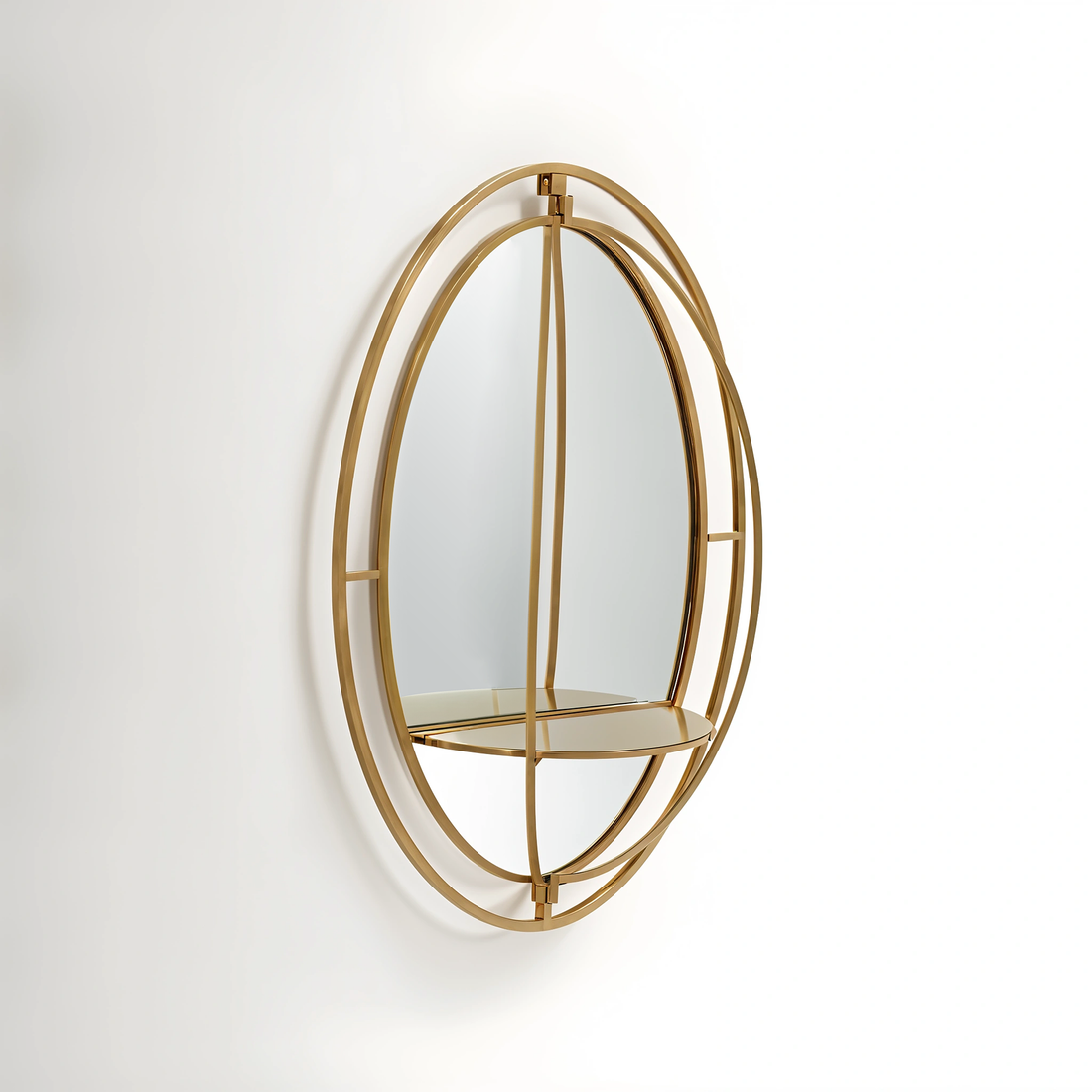 Avento Oval Shelved Gold Wall Mirror