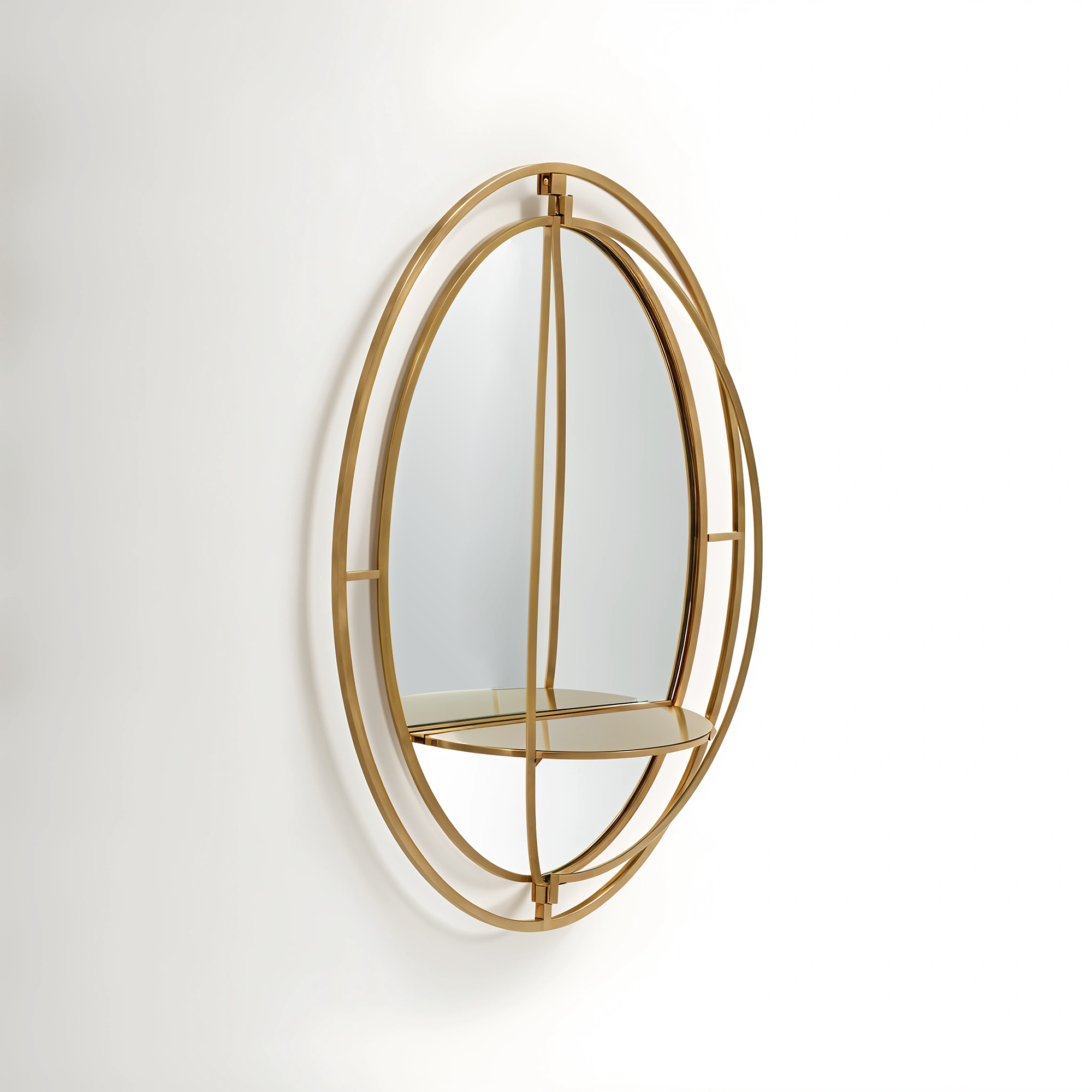 Avento Oval Shelved Gold Wall Mirror