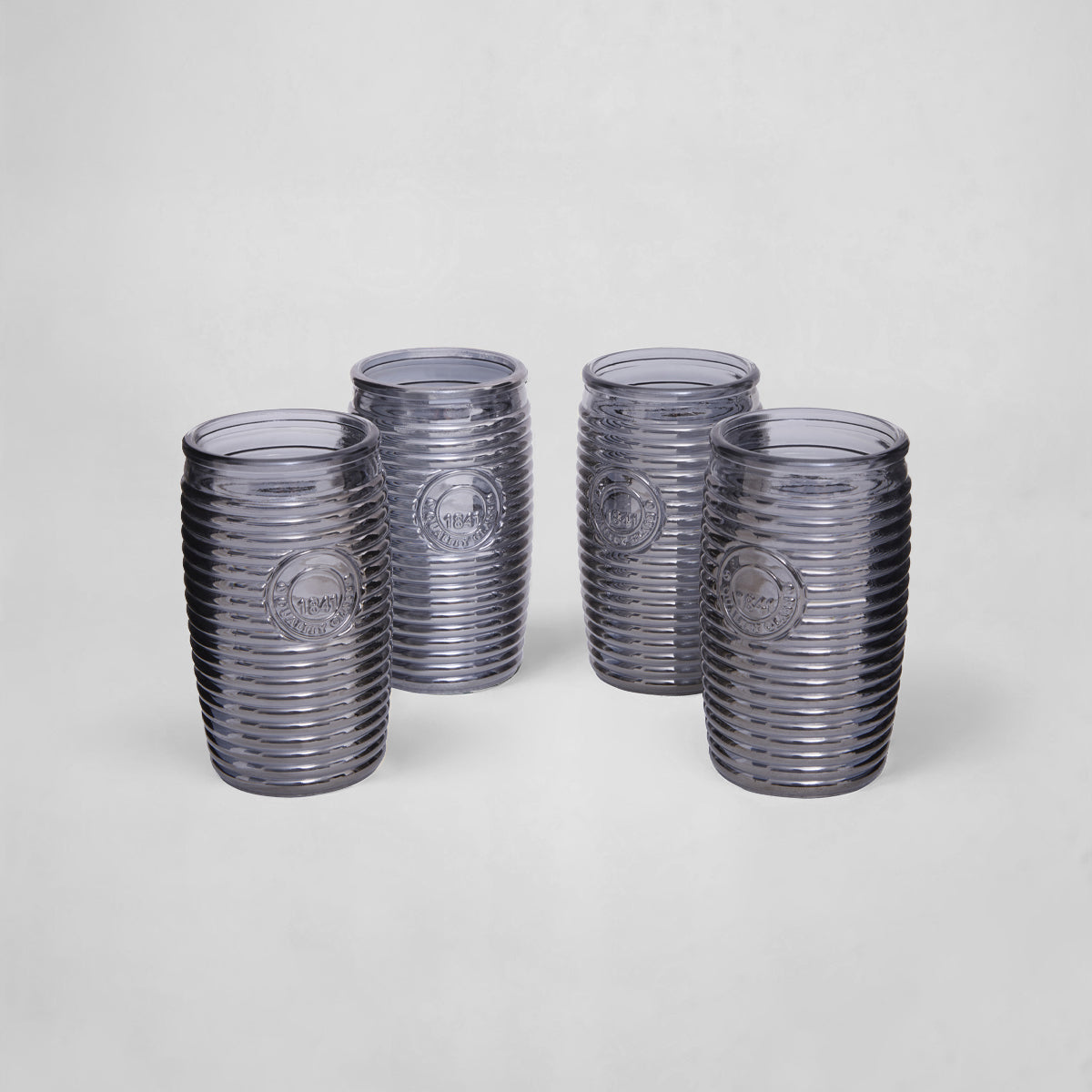 Dayla Set Of Four Grey Ribbed Glass Tumblers