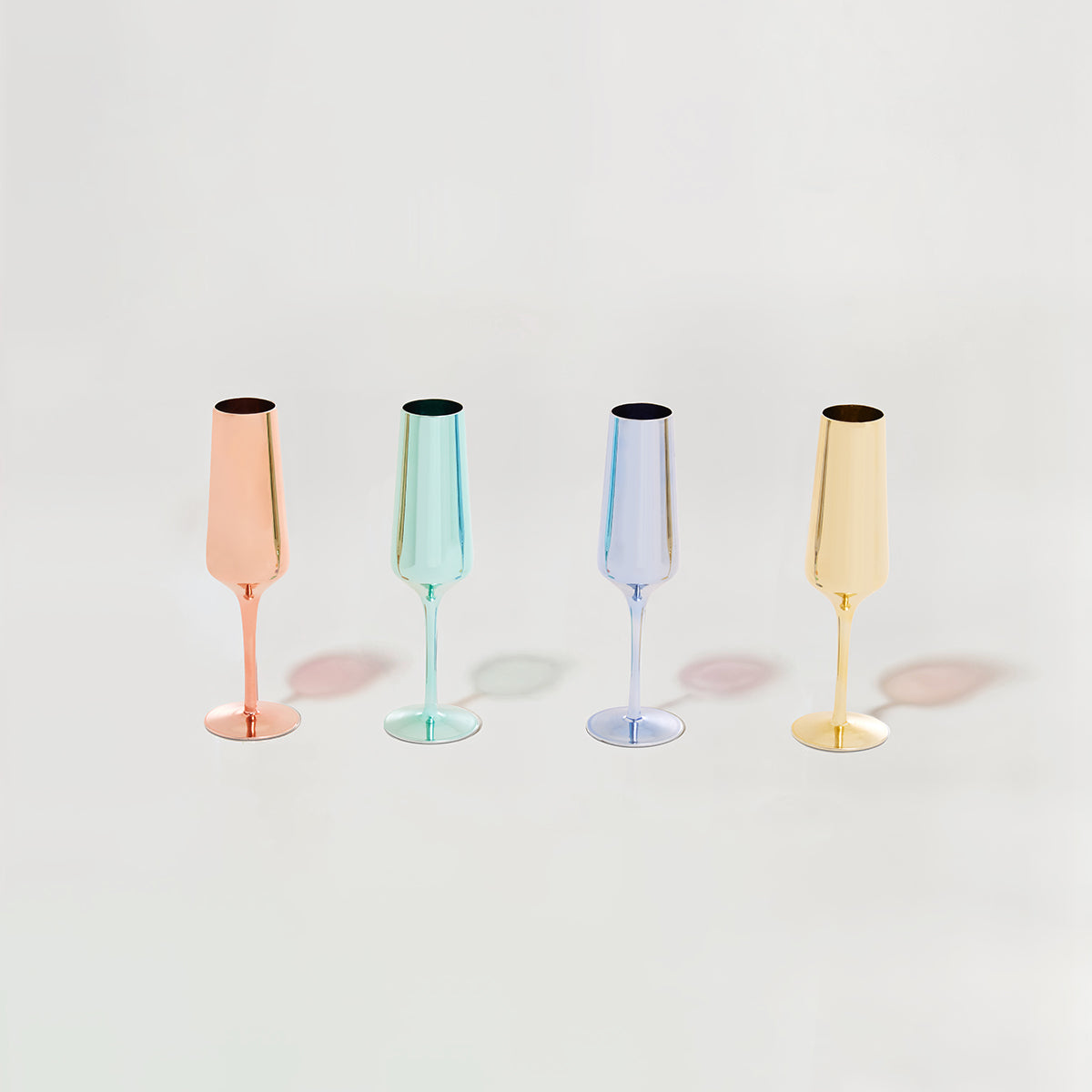 Aurora Set of Four Champagne Flutes In Assorted Colours