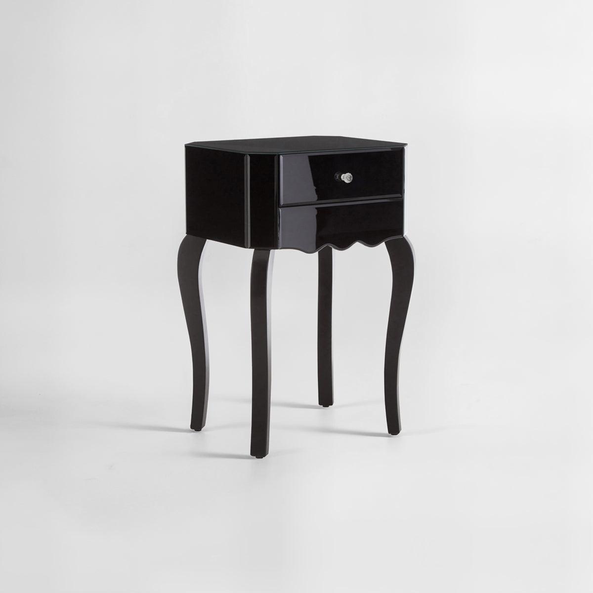 Orchid 1 Drawer Black Mirrored Glass Side Table