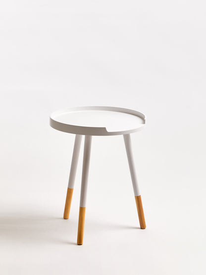 Viborg White And Natural Round Side Table