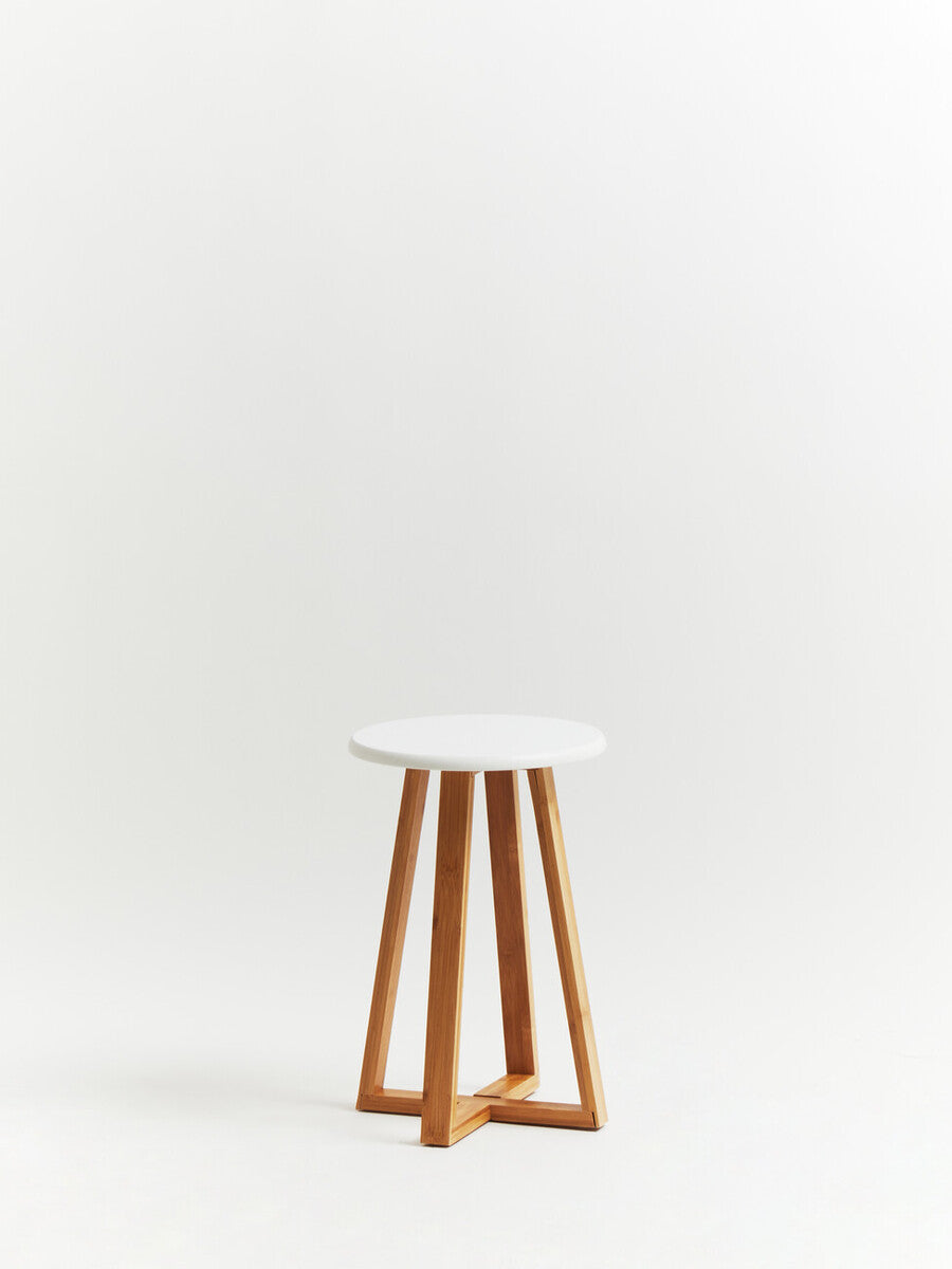 Viborg White And Natural Bamboo Round Stool