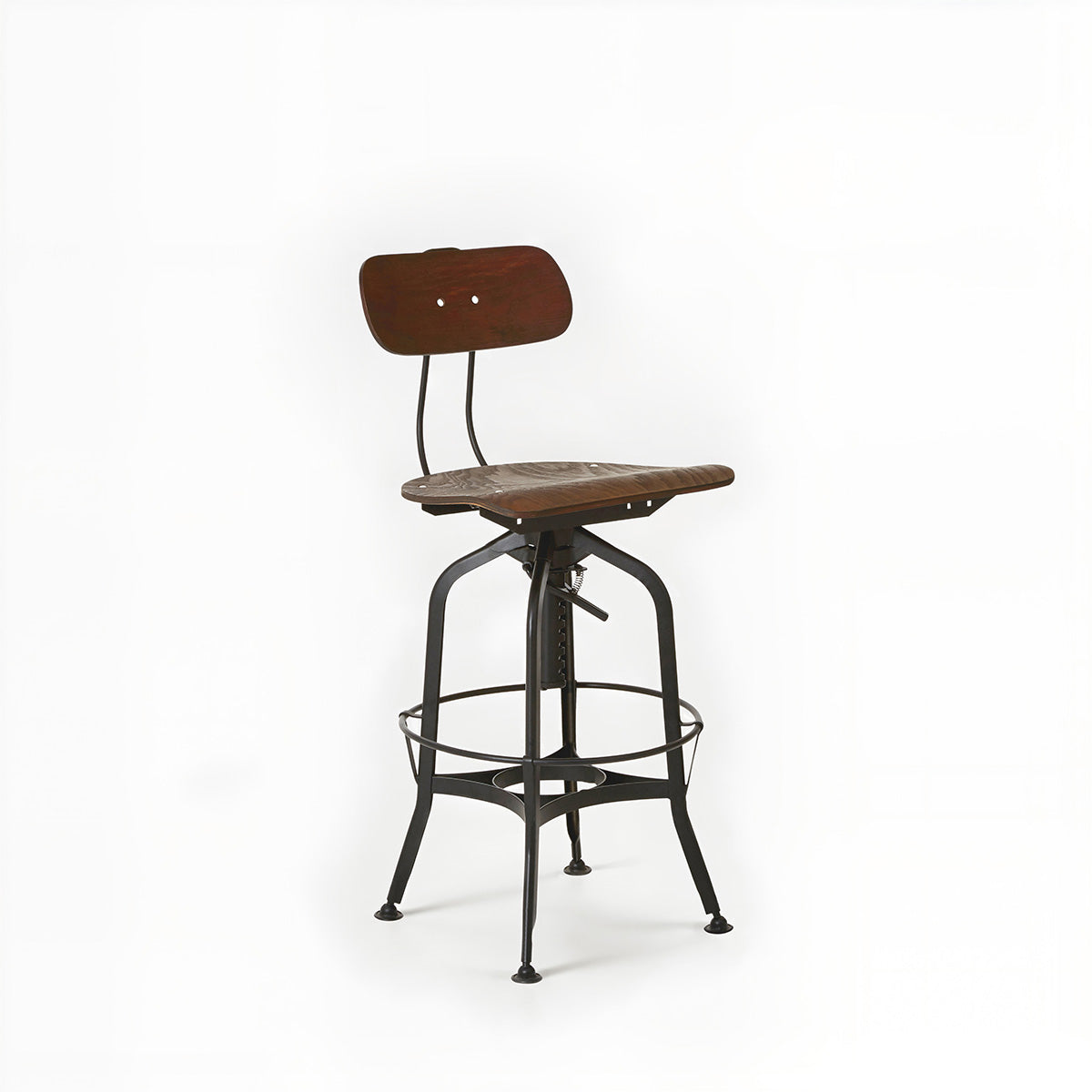 New Foundry Adjustable Wooden Seat Bar Stool