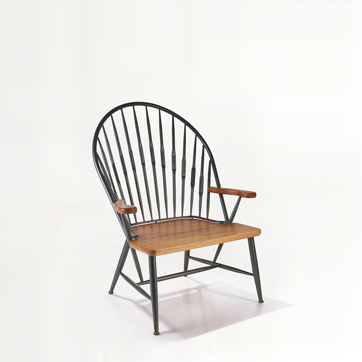 New Foundry Walnut Wood And Metal Armchair