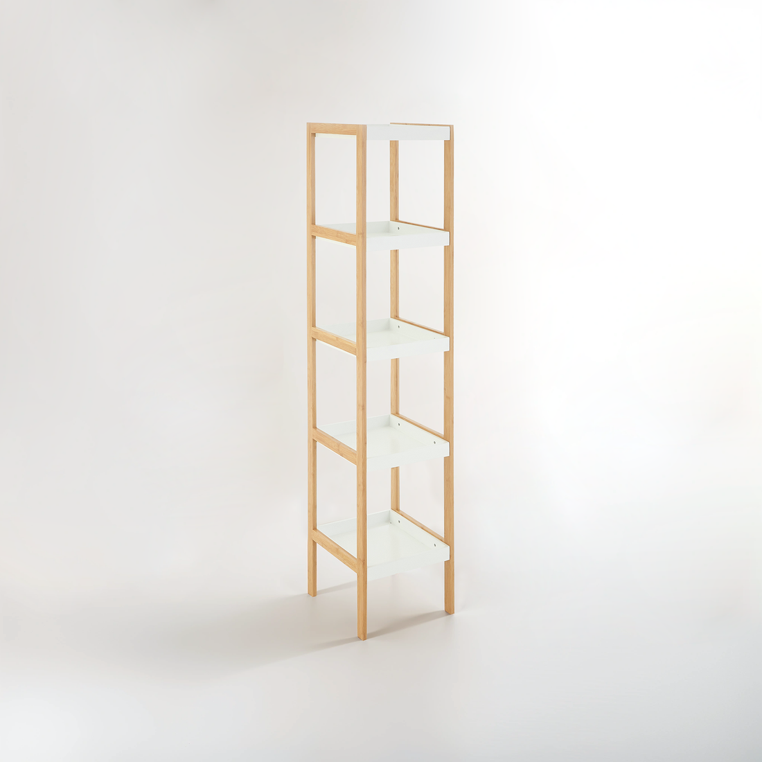 Nostra Five Tiered White And Natural Shelf Unit