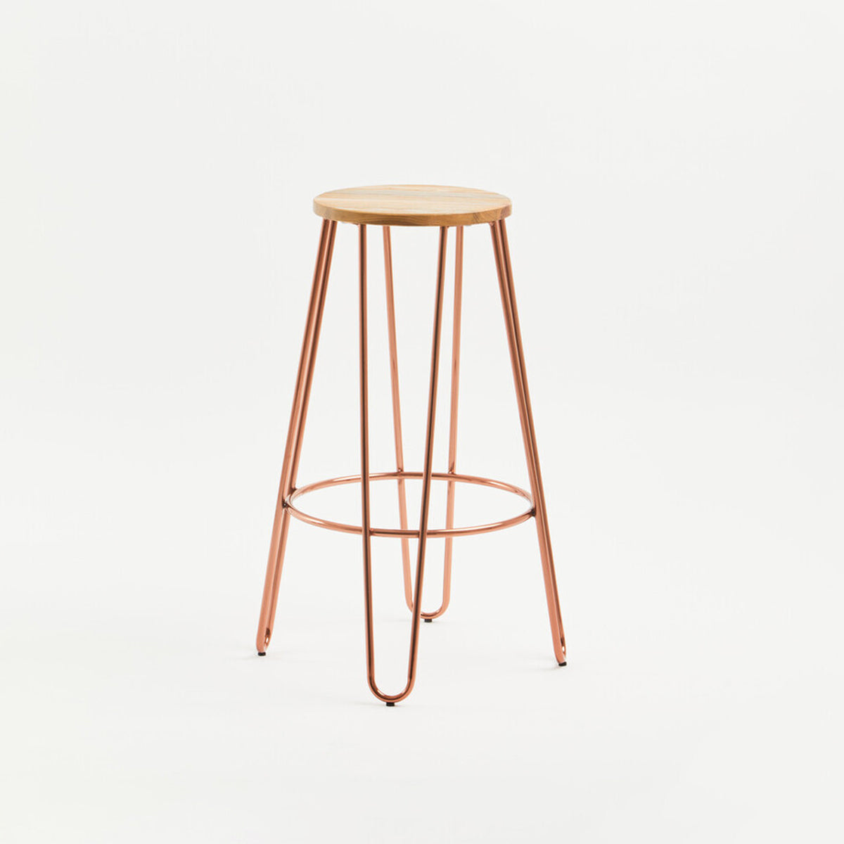 District Rose Gold Finish Wooden Top Bar Stool With Metal Legs