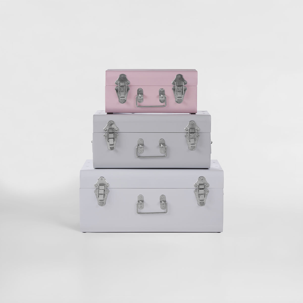 Parley Set Of Three Assorted Pink And Grey Storage Trunks