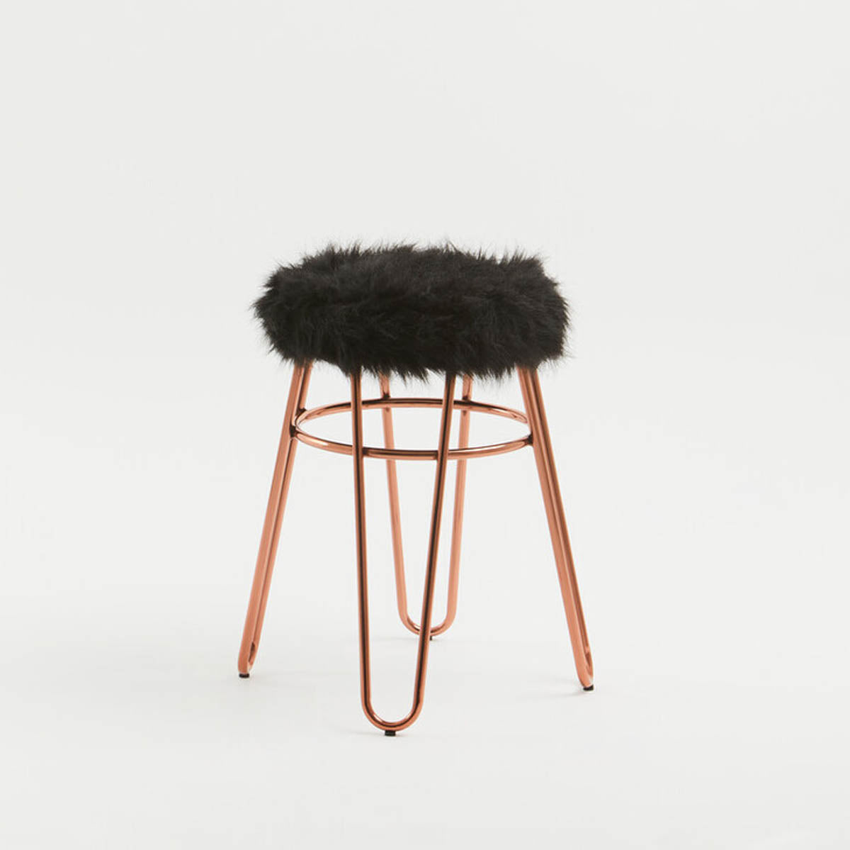 District Faux Fur Rose Gold Finish Stool