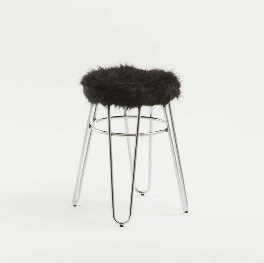 District Black Faux Fur Stool