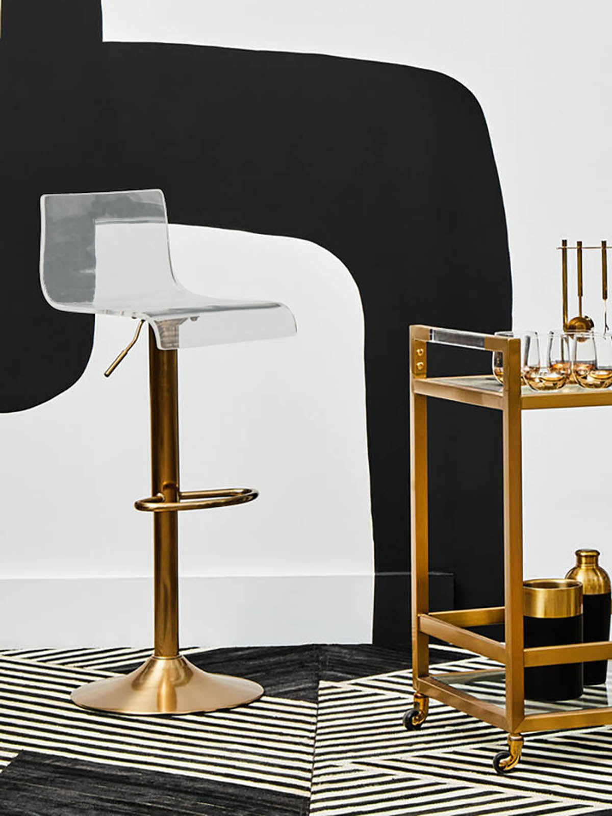 Baina Clear Acrylic Seat Bar Stool with Gold Base