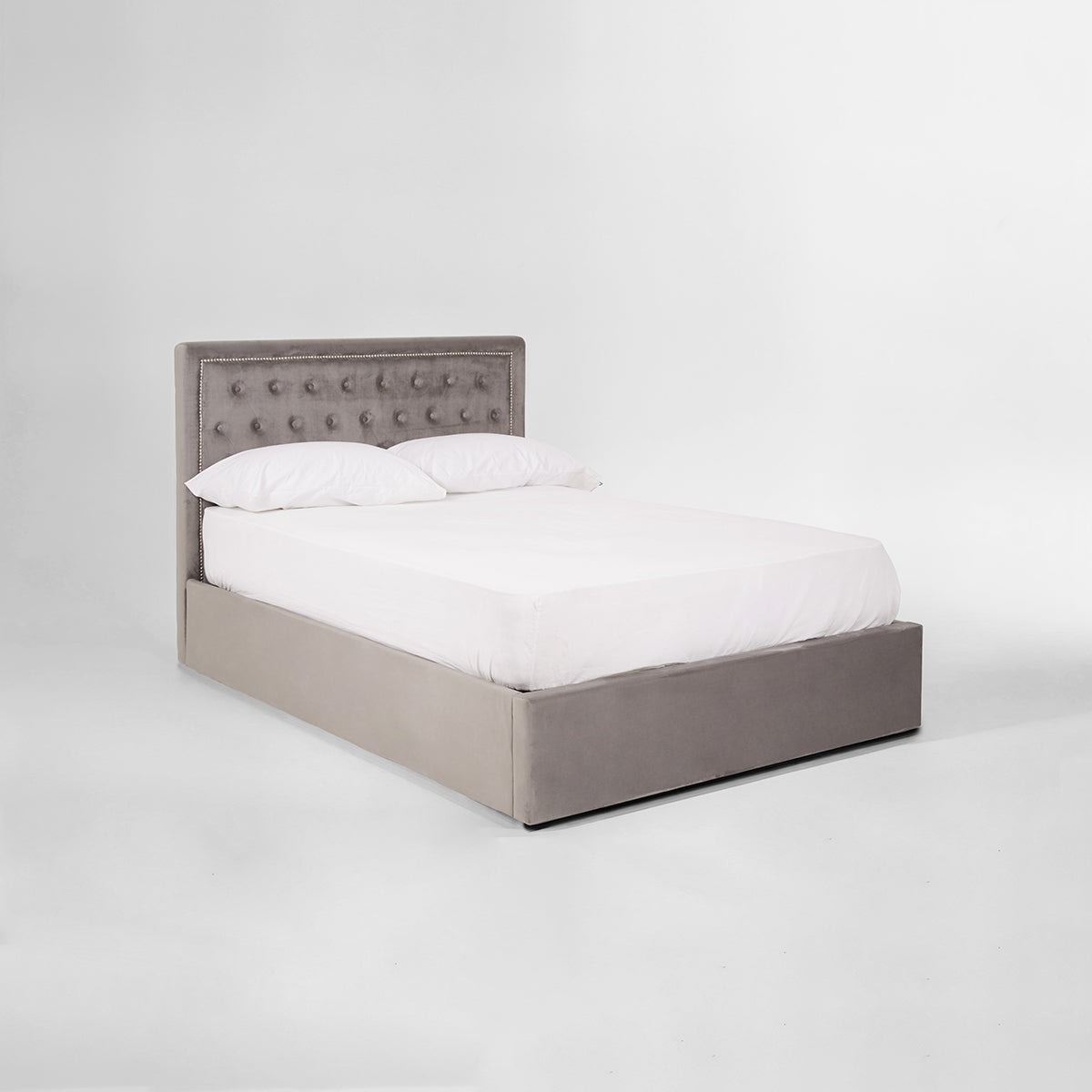 Hannah Grey Velvet Ottoman Bed Double