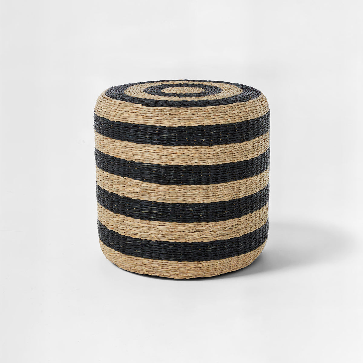 Ashby Seagrass Pouffe with Black Stripes.