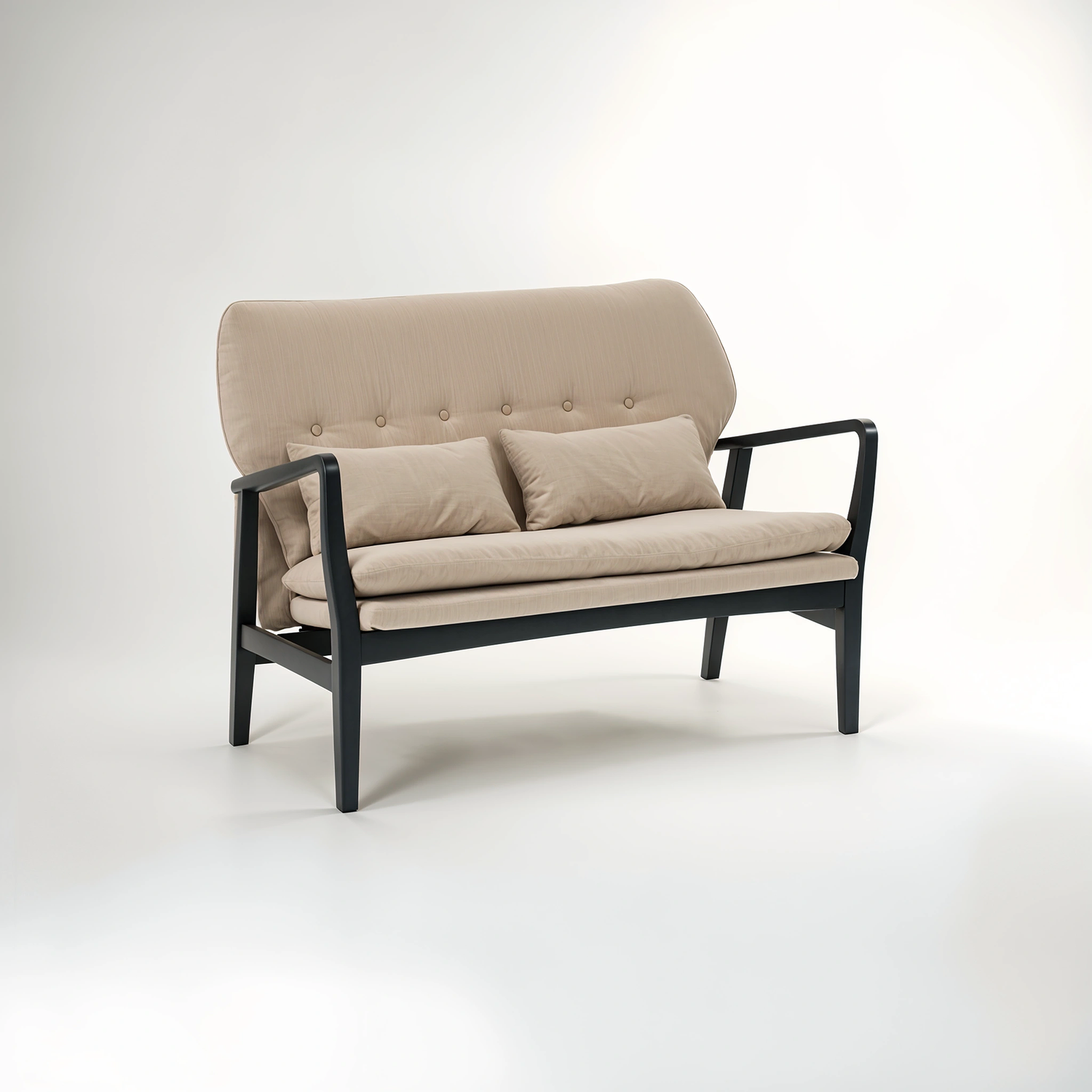 Stockholm 2 Seat Beige Sofa With Black Wood Frame