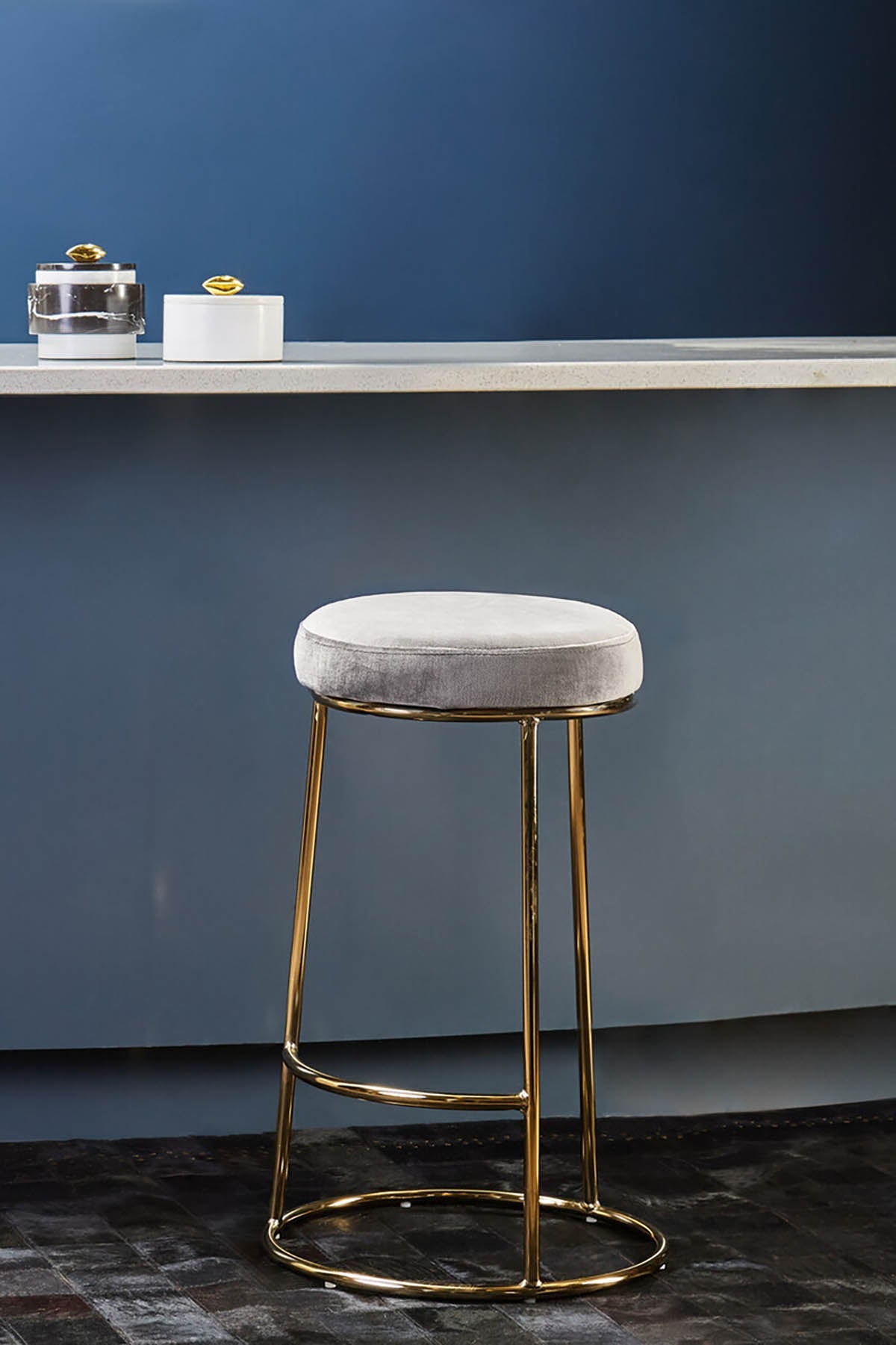 Manhattan Grey Velvet Bar Stool