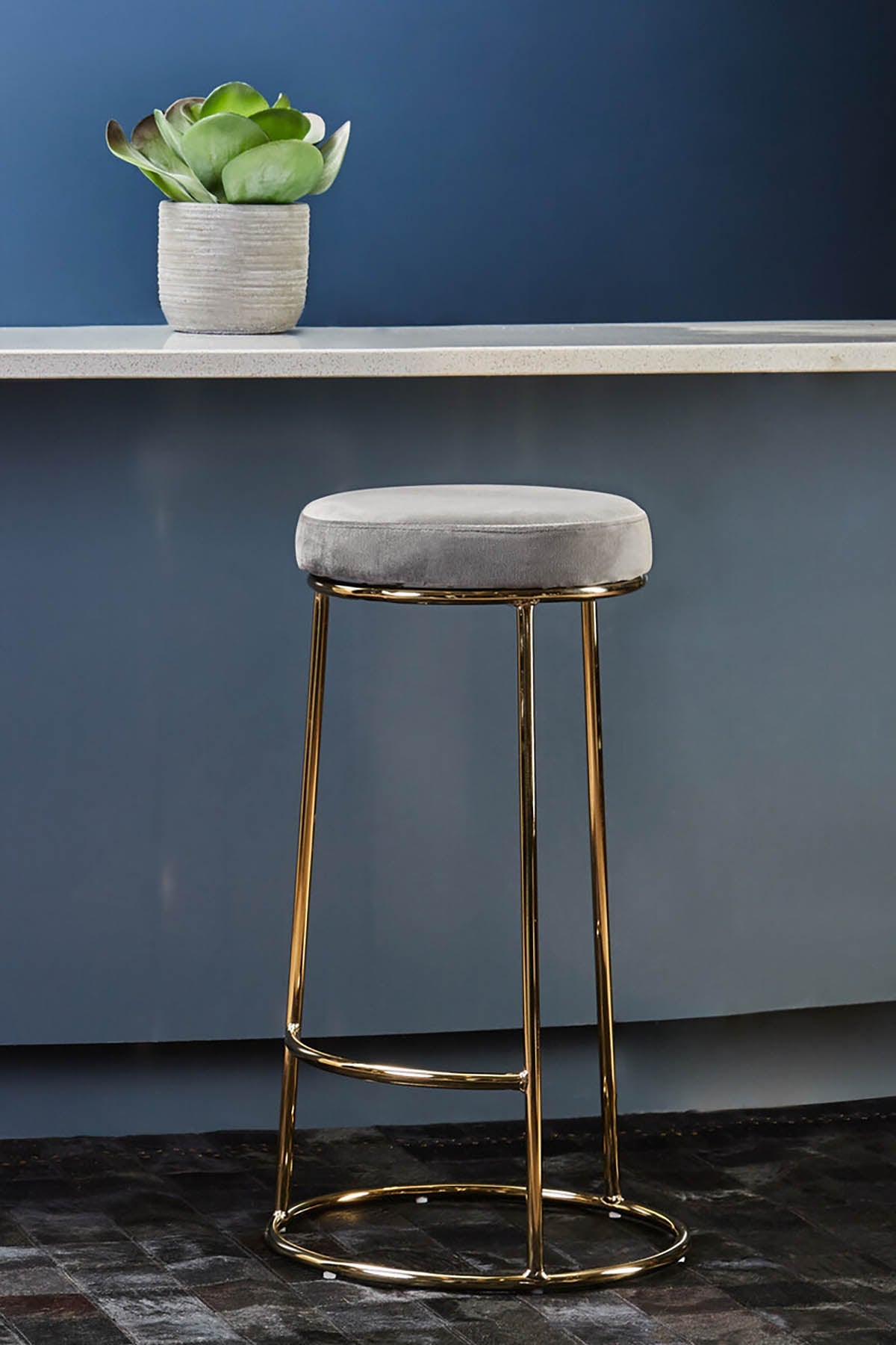 Manhattan Grey Velvet Tall Bar Stool