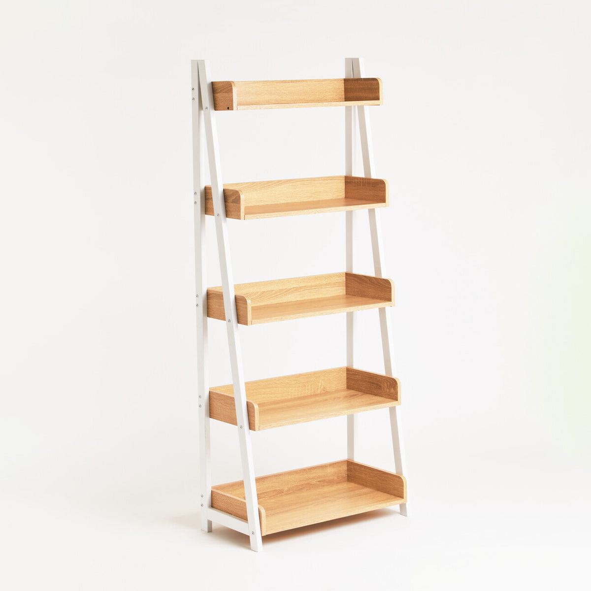 Bradbury Five Tier Natural Oak Ladder Shelf Unit