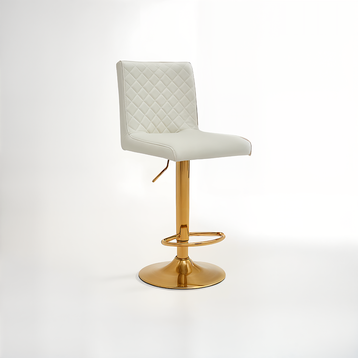 Baina White And Gold Bar Stool With Round Base