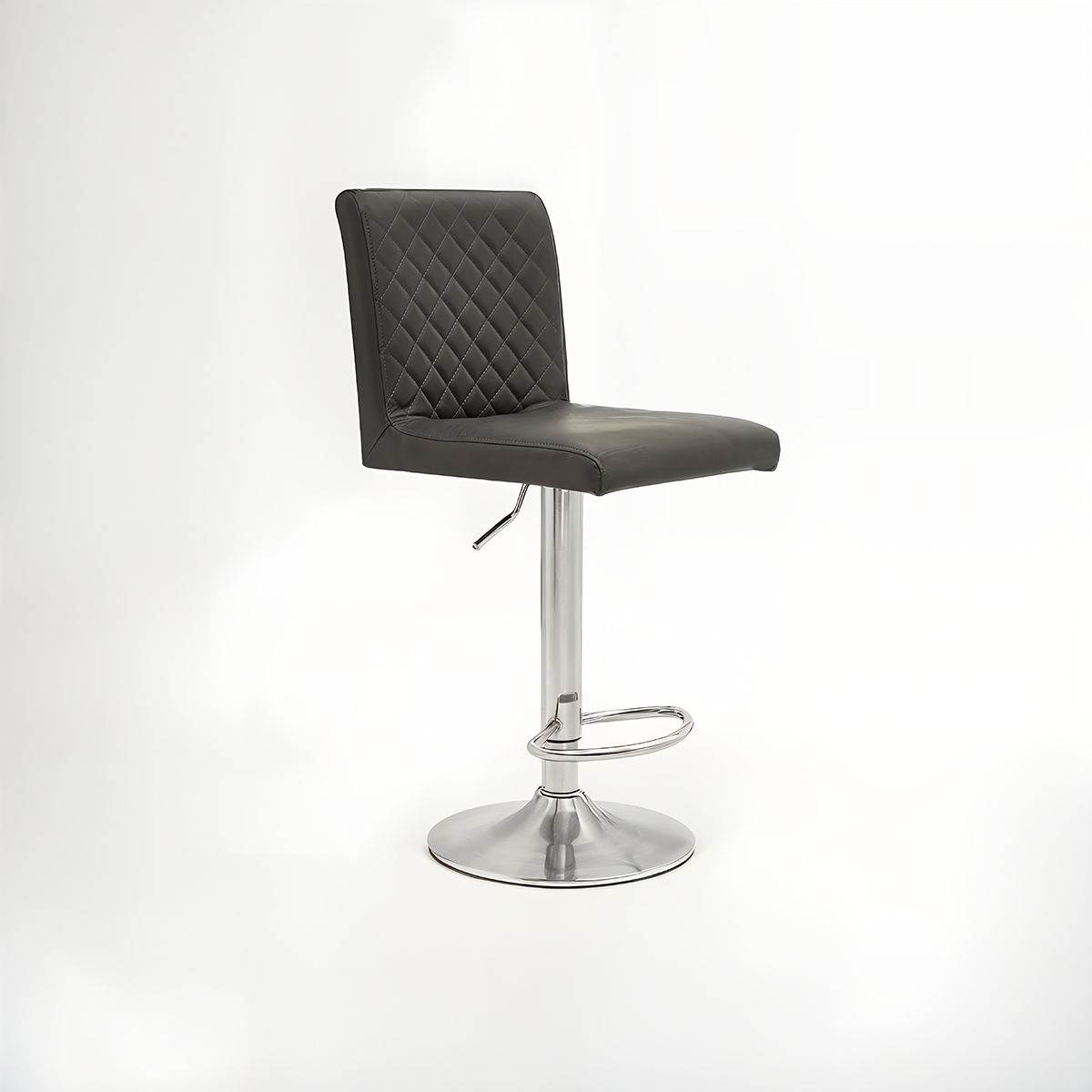 Baina Dark Grey Chrome Bar Stool With Round Base