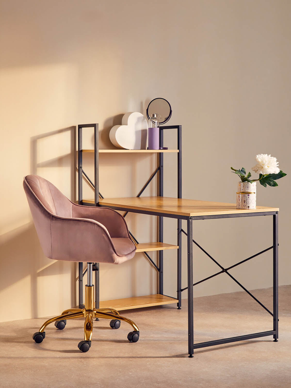 Laxton Light Yellow Desk With Shelves