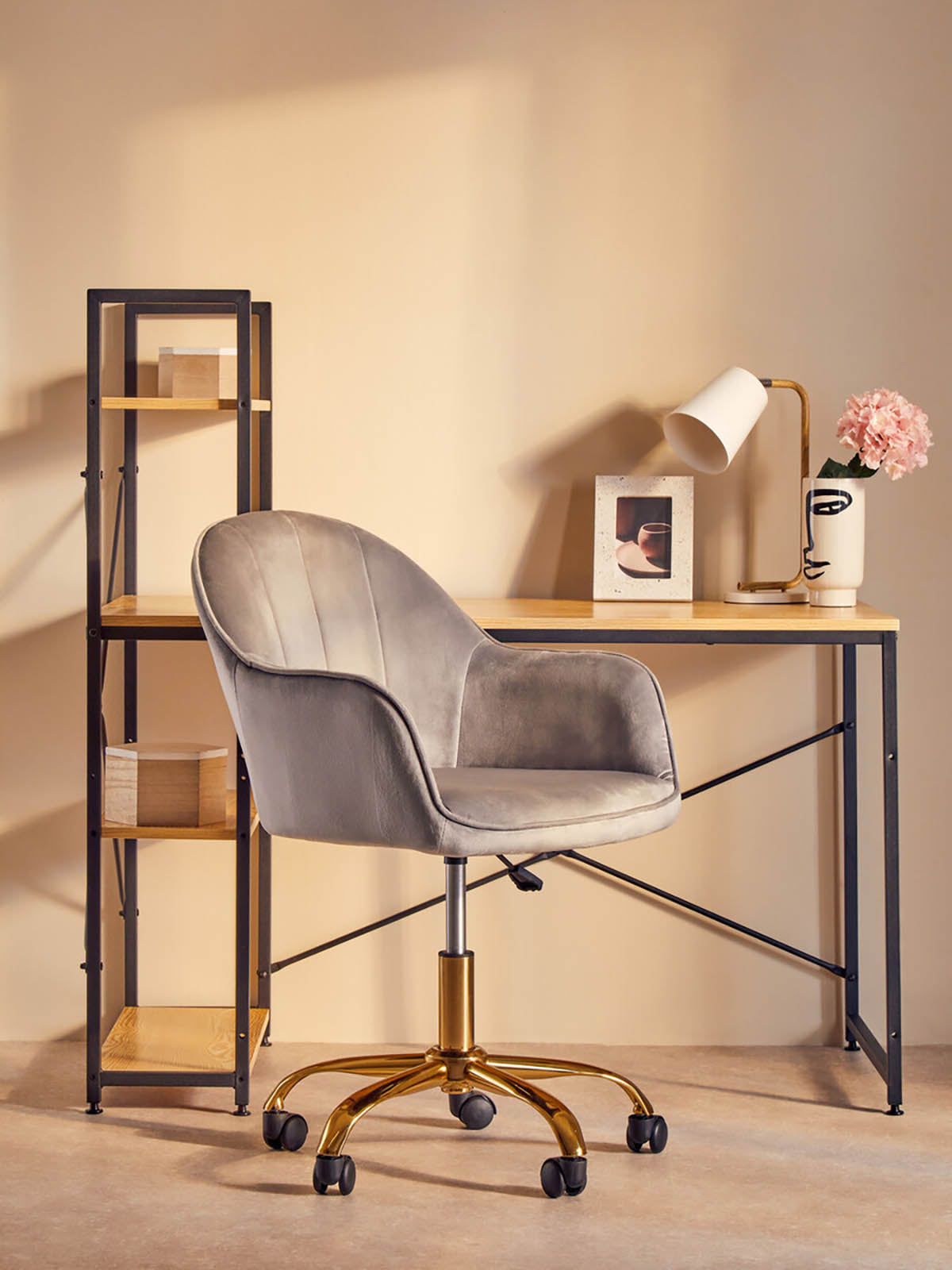 Laxton Light Yellow Desk With Shelves