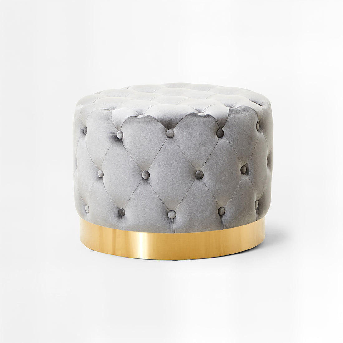 Loretta Grey Velvet Stool With Matte Gold Finish Metal Base