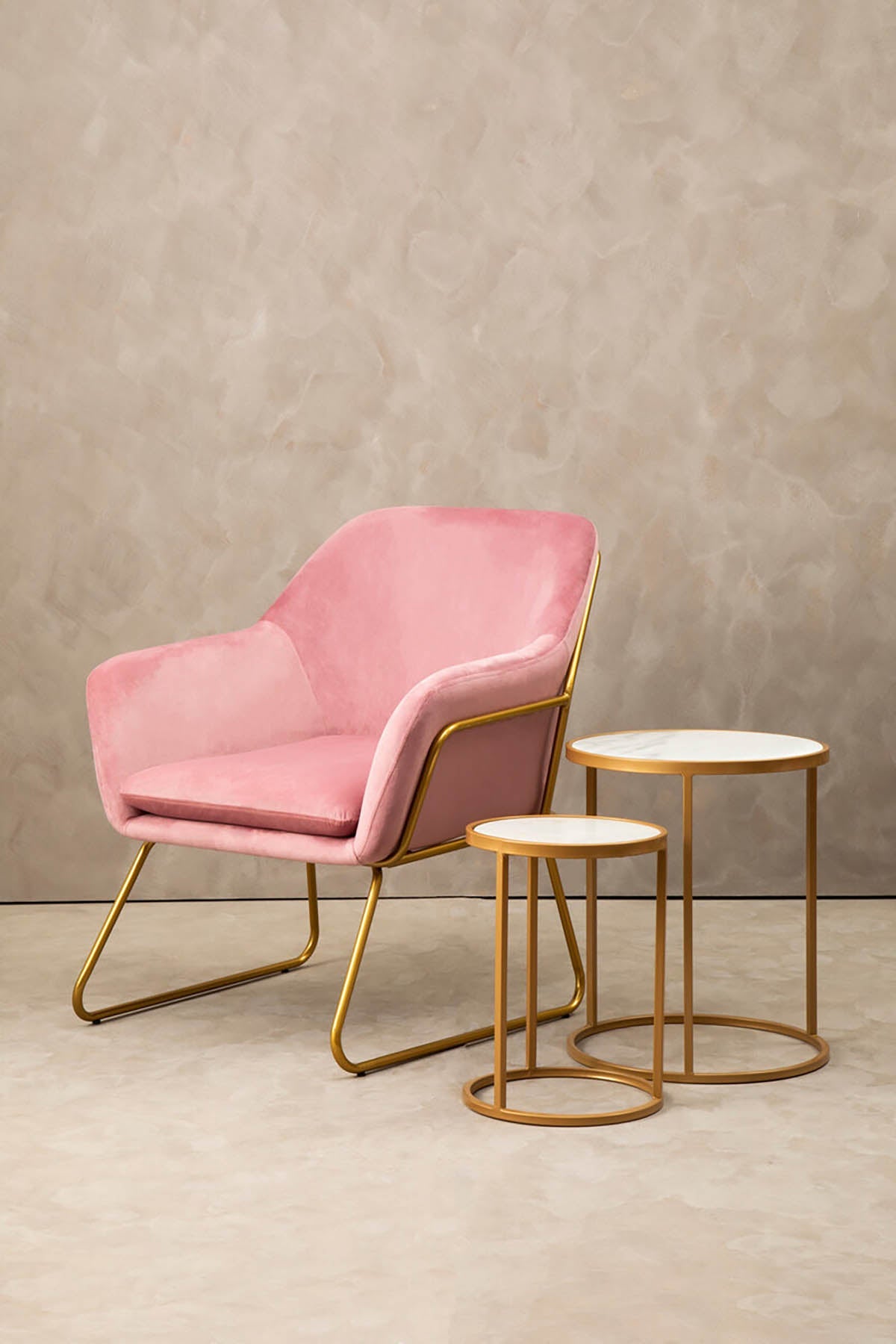 Xander Pink Velvet and Powder Gold Frame Armchair