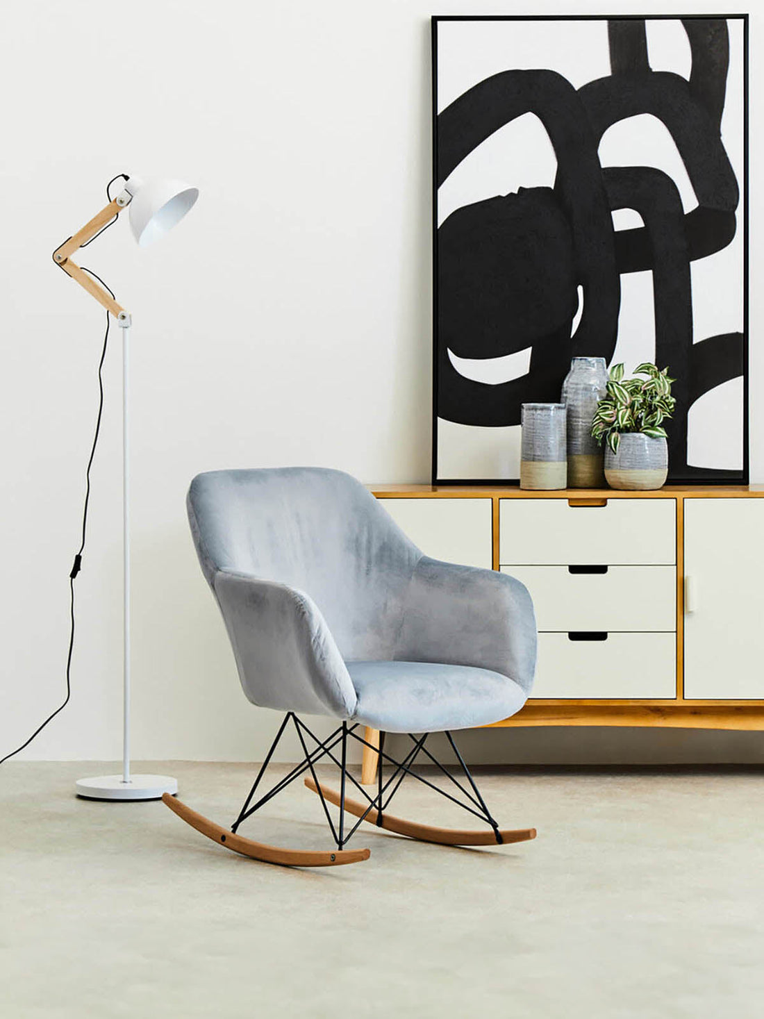 Stockholm Small Blue Velvet Rocking Chair