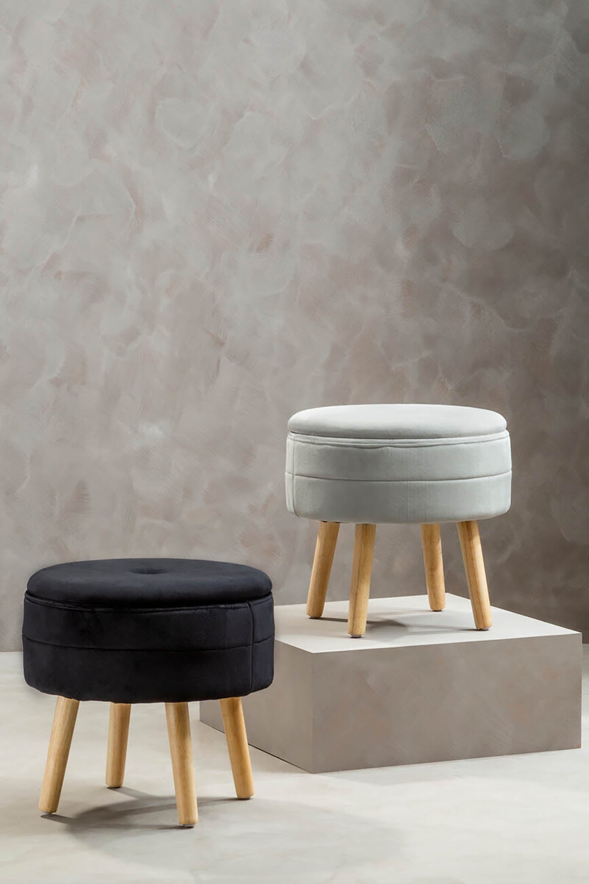 Ivy Black Velvet Stool