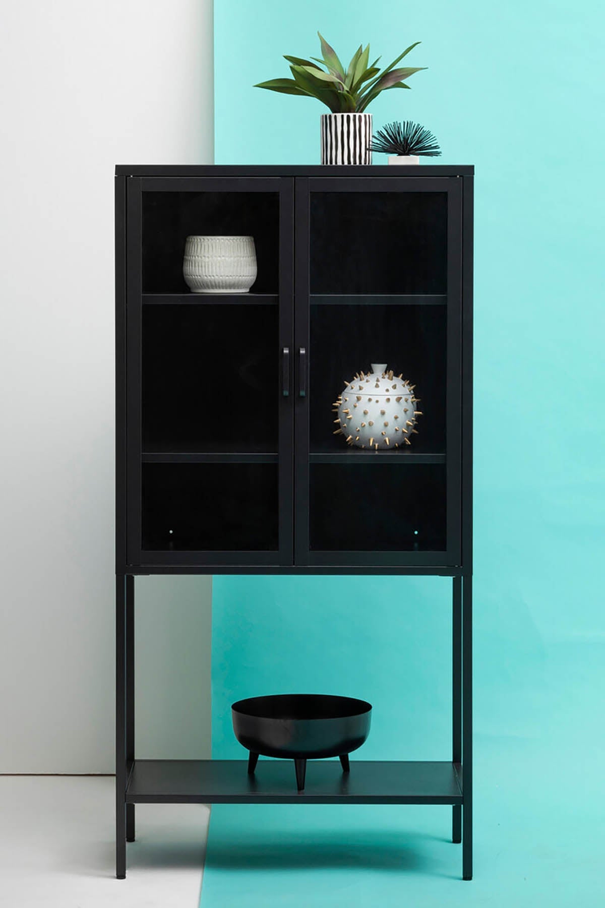 Acier Two Door Black Metal Cabinet