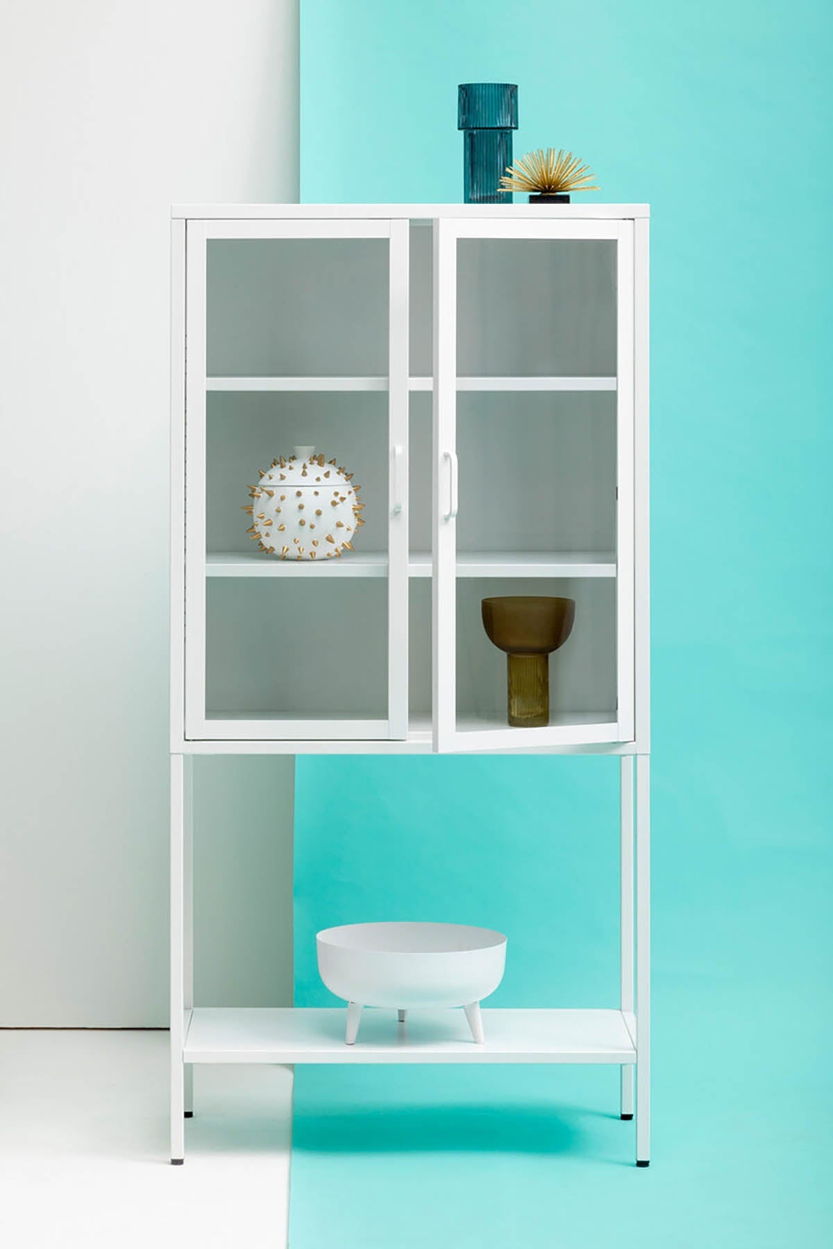 Acier Two Door White Metal Cabinet