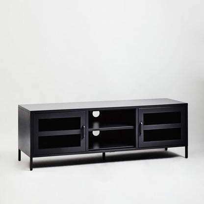 Acier Two Door Black Metal Media Unit