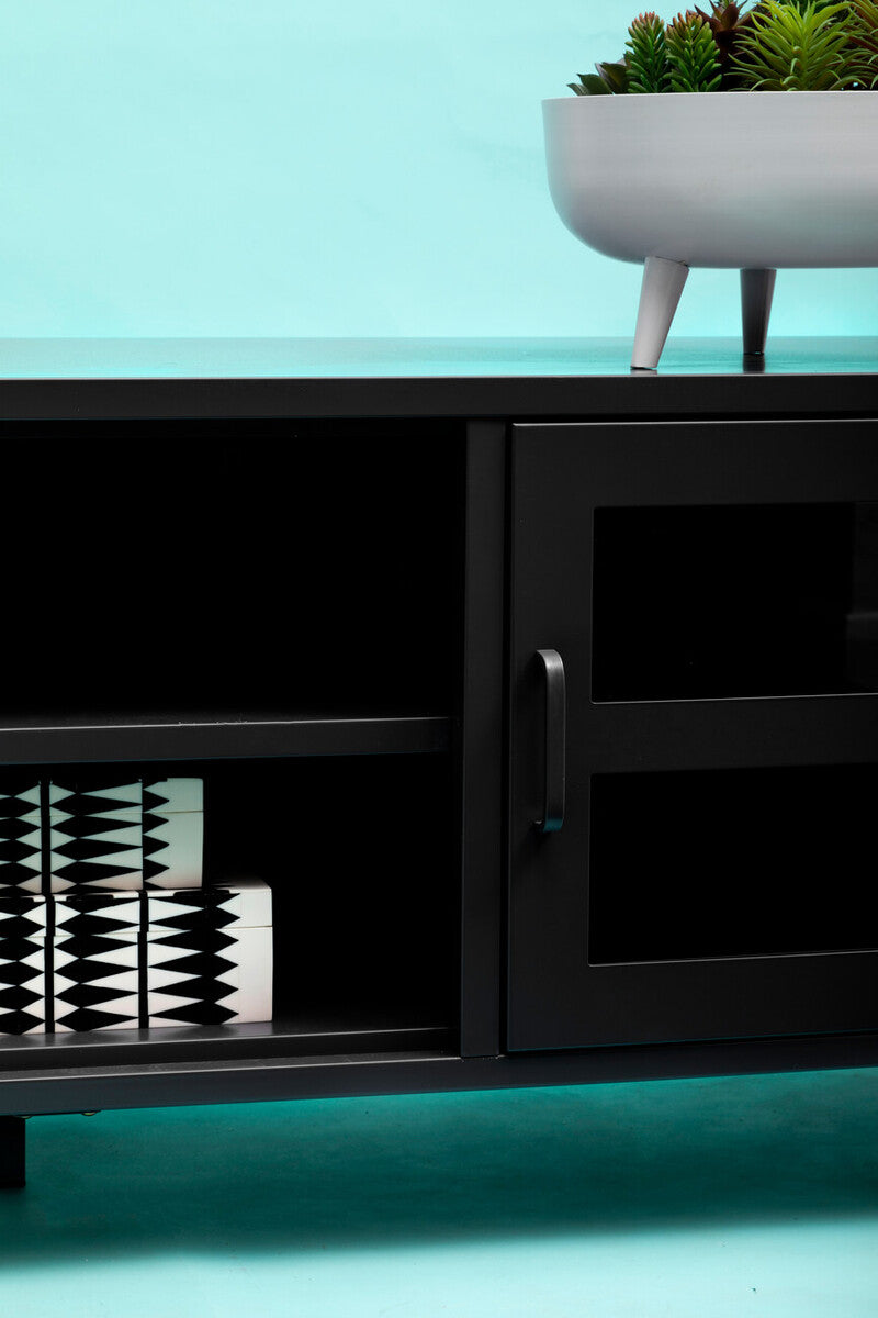 Acier Two Door Black Metal Media Unit