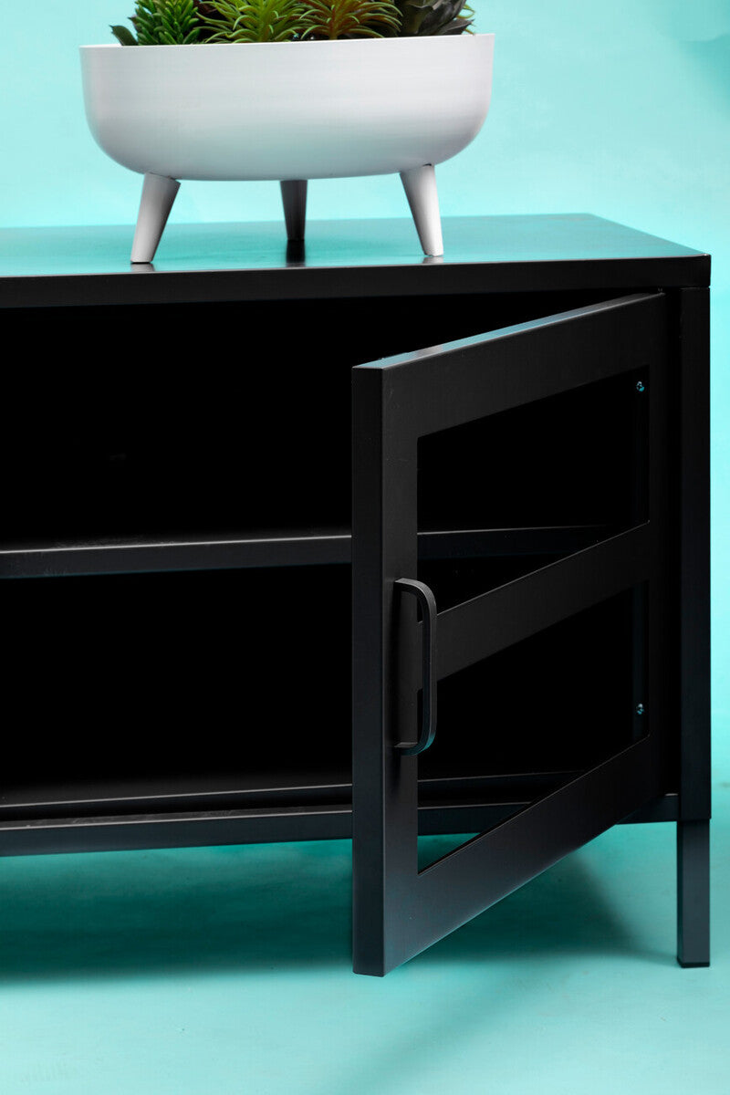 Acier Two Door Black Metal Media Unit