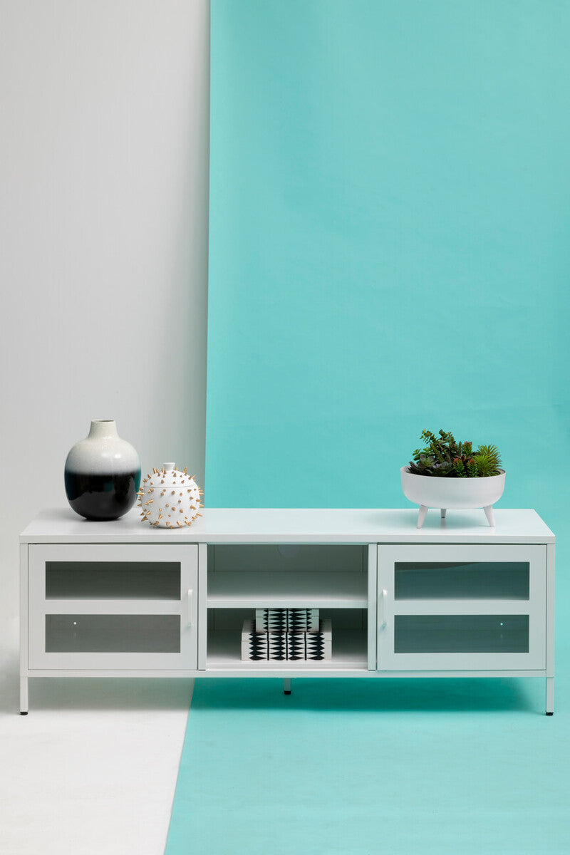 Acier Two Door White Metal Media Unit