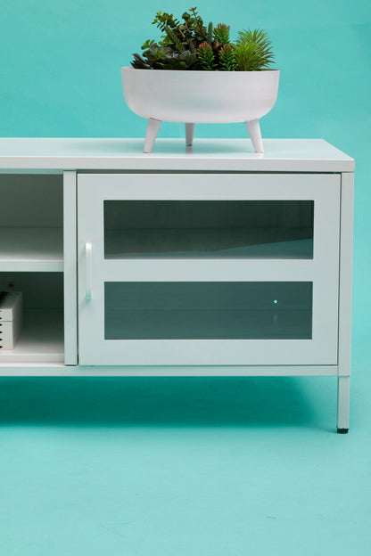 Acier Two Door White Metal Media Unit