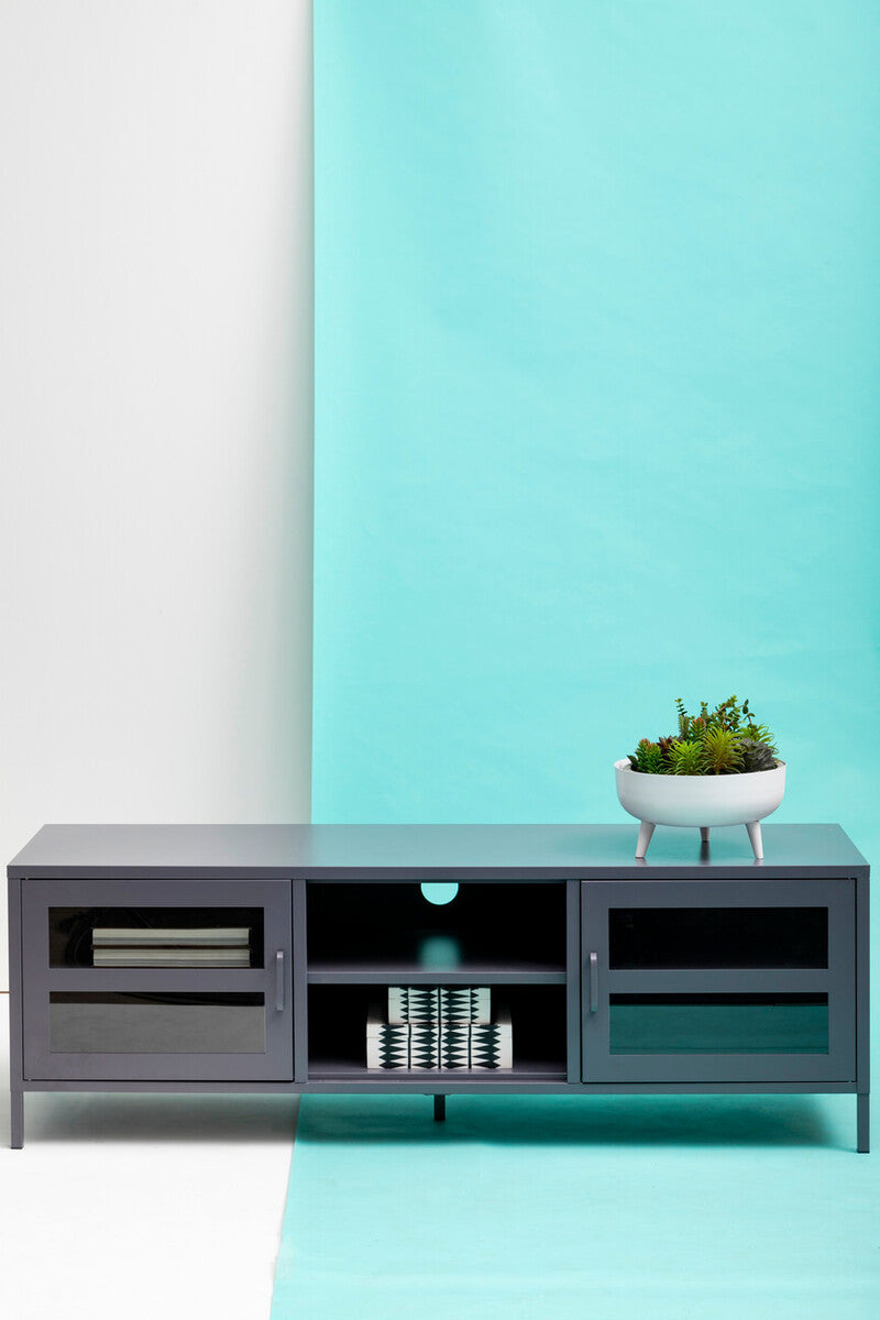 Acier Two Door Grey Metal Media Unit