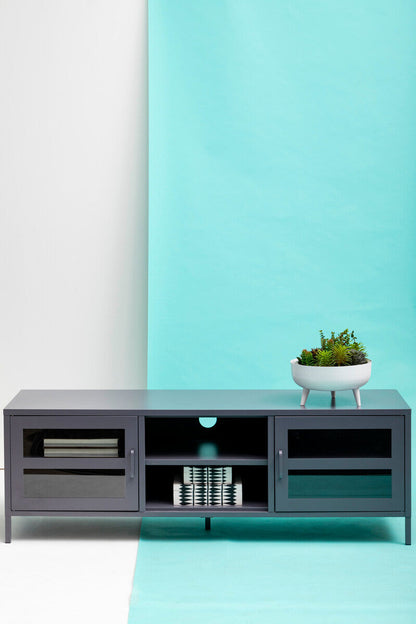 Acier Two Door Grey Metal Media Unit