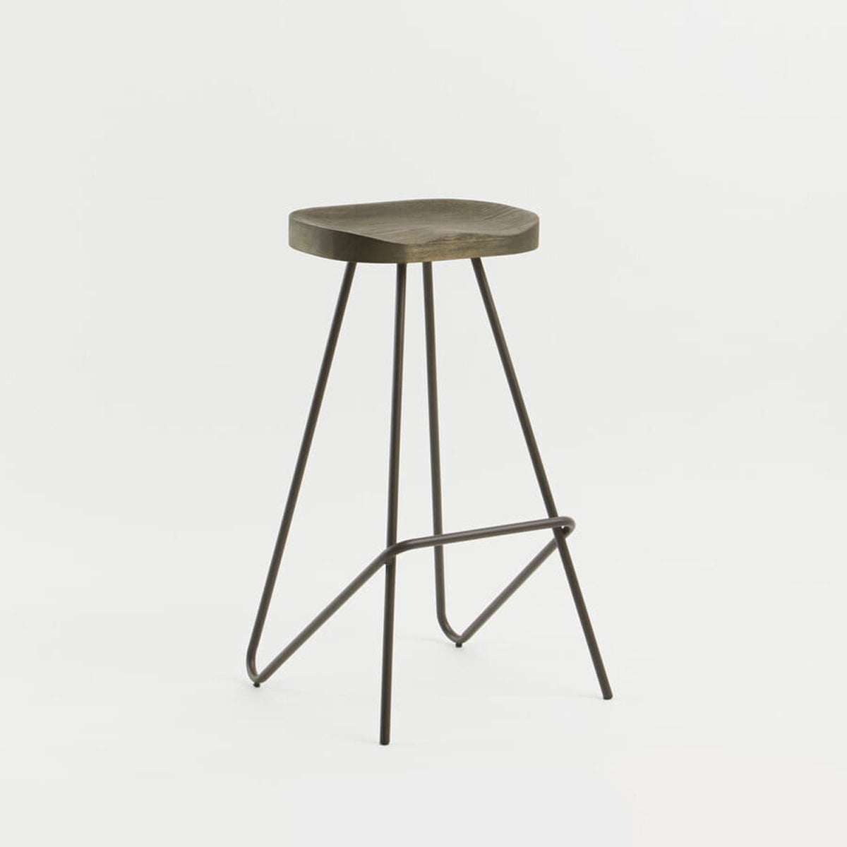 District Wooden Top Bar Stool With Metal Legs