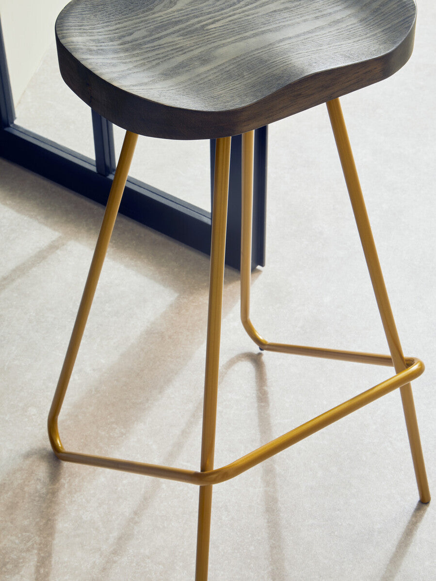 District Elm Wood Bar Stool With Metal Legs