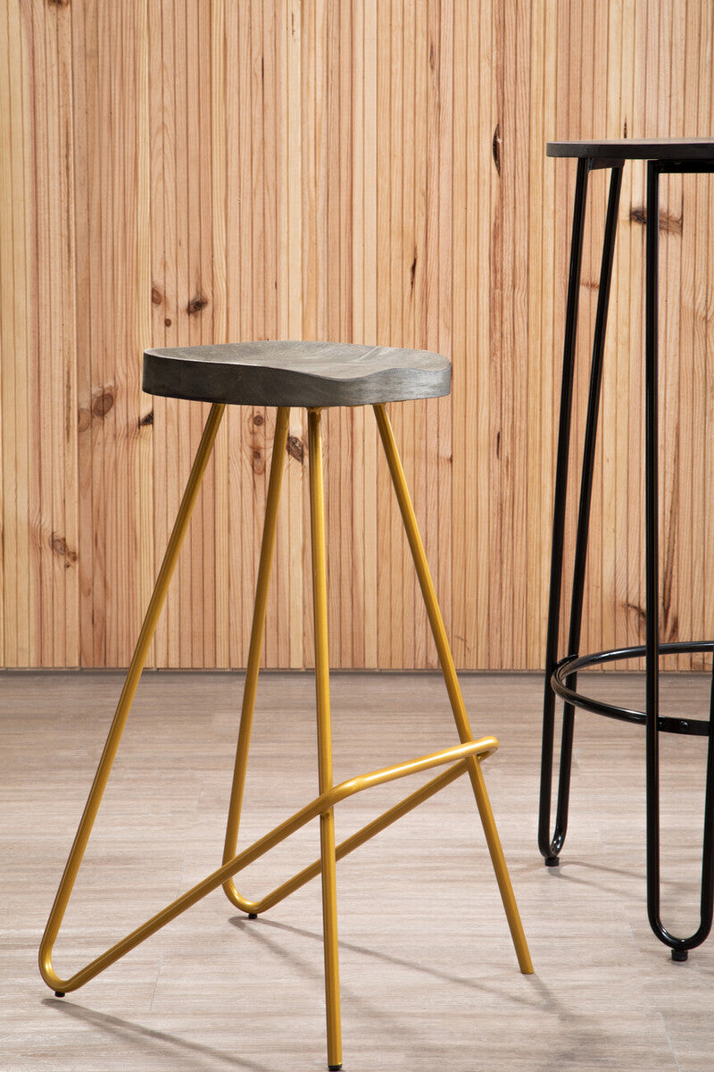 District Elm Wood Bar Stool With Metal Legs