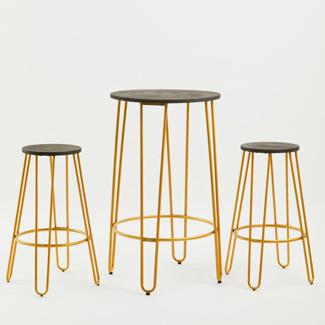 District 3Pc Gold Finish Bar Table Stool Set