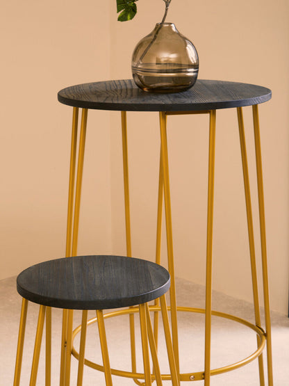 District 3Pc Gold Finish Bar Table Stool Set