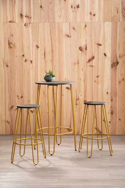 District 3Pc Gold Finish Bar Table Stool Set