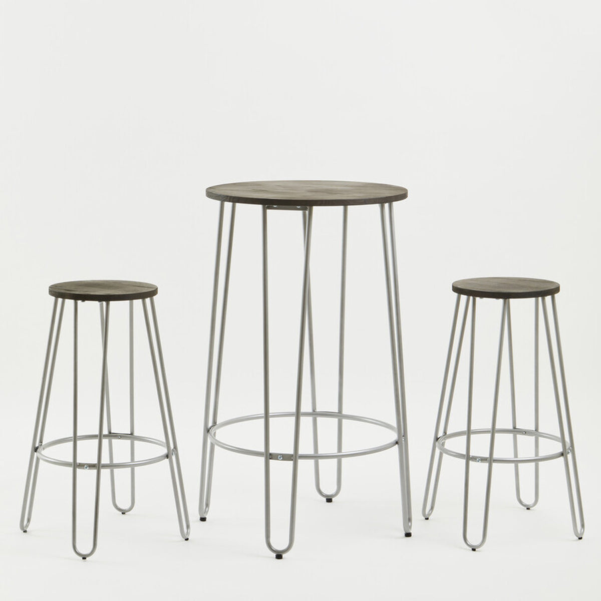 District 3Pc Silver Frame Bar Table Stool Set