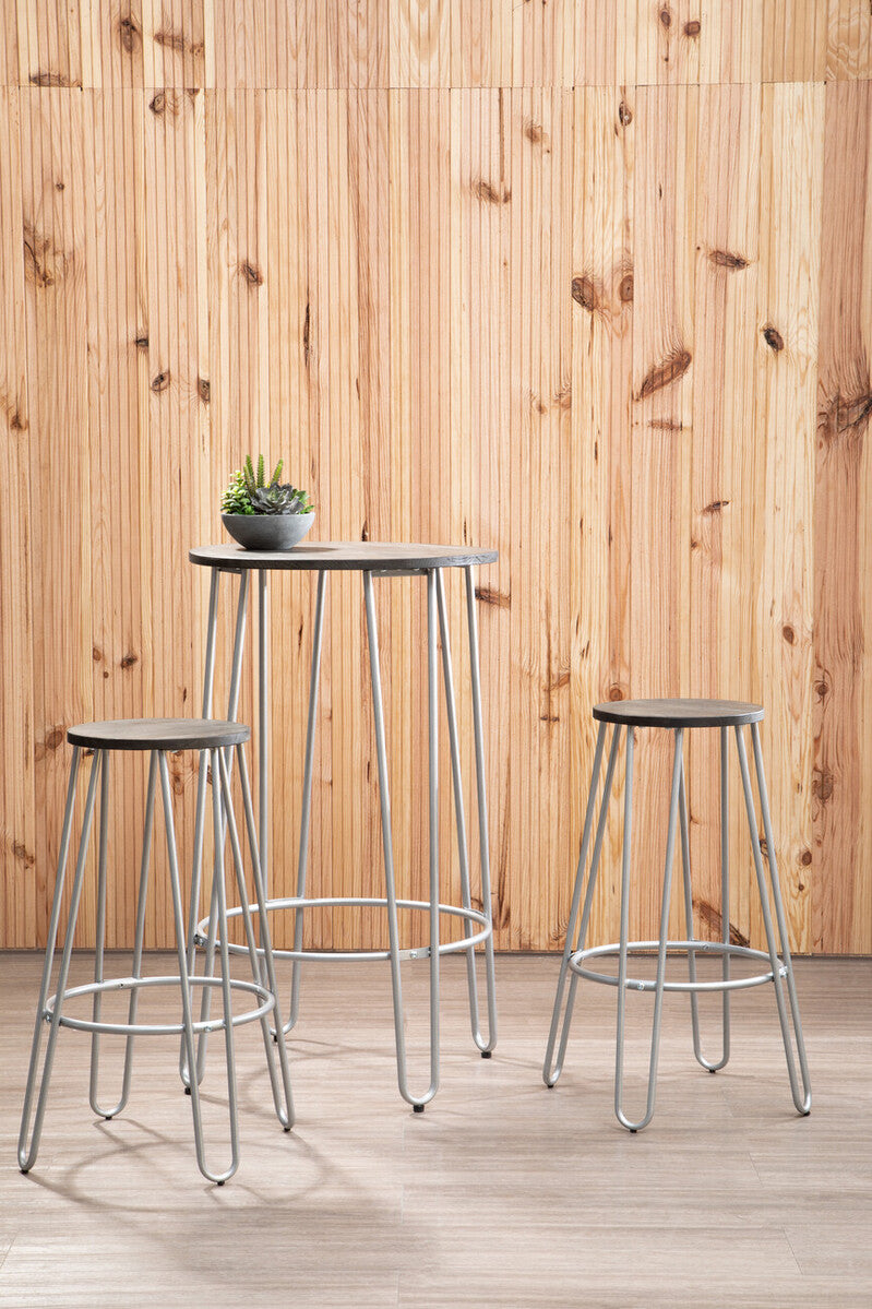 District 3Pc Silver Frame Bar Table Stool Set