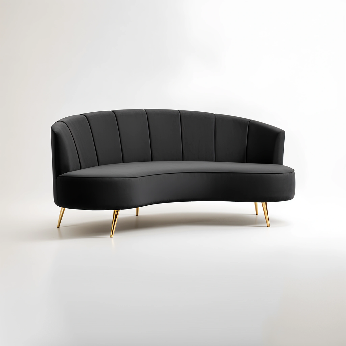 Hasna Three Seat Black Velvet Sofa