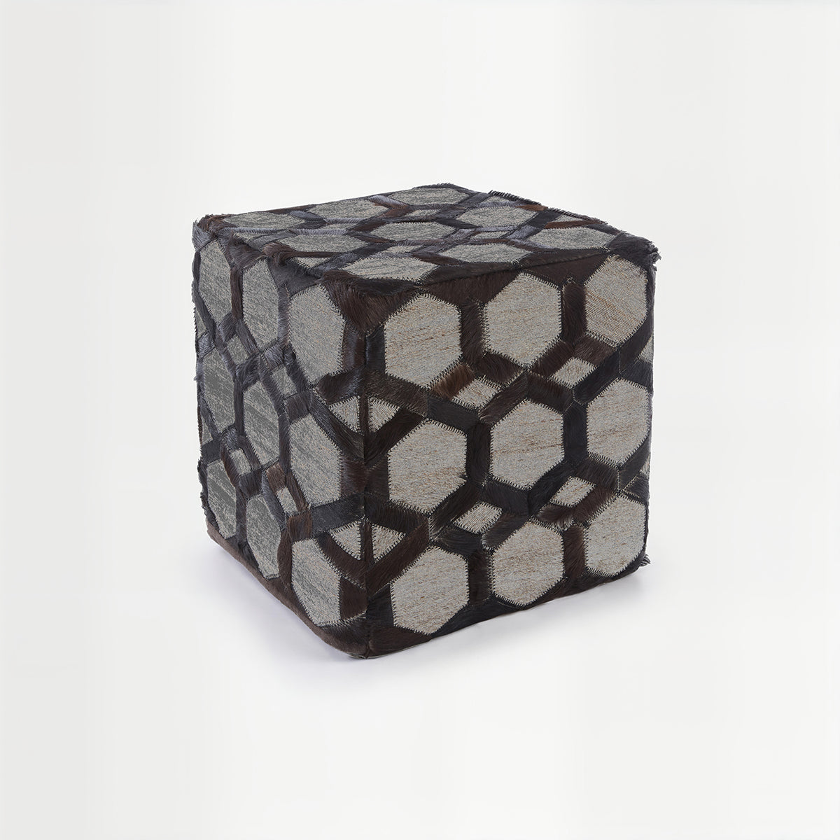 Safira Genuine Grey Leather Patchwork Pouffe